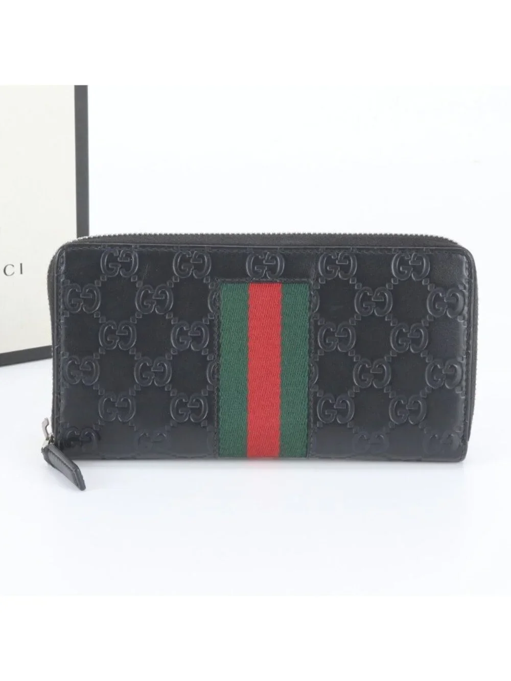Gucci Guccissima Sherry Line Leather Wallet Zip Around